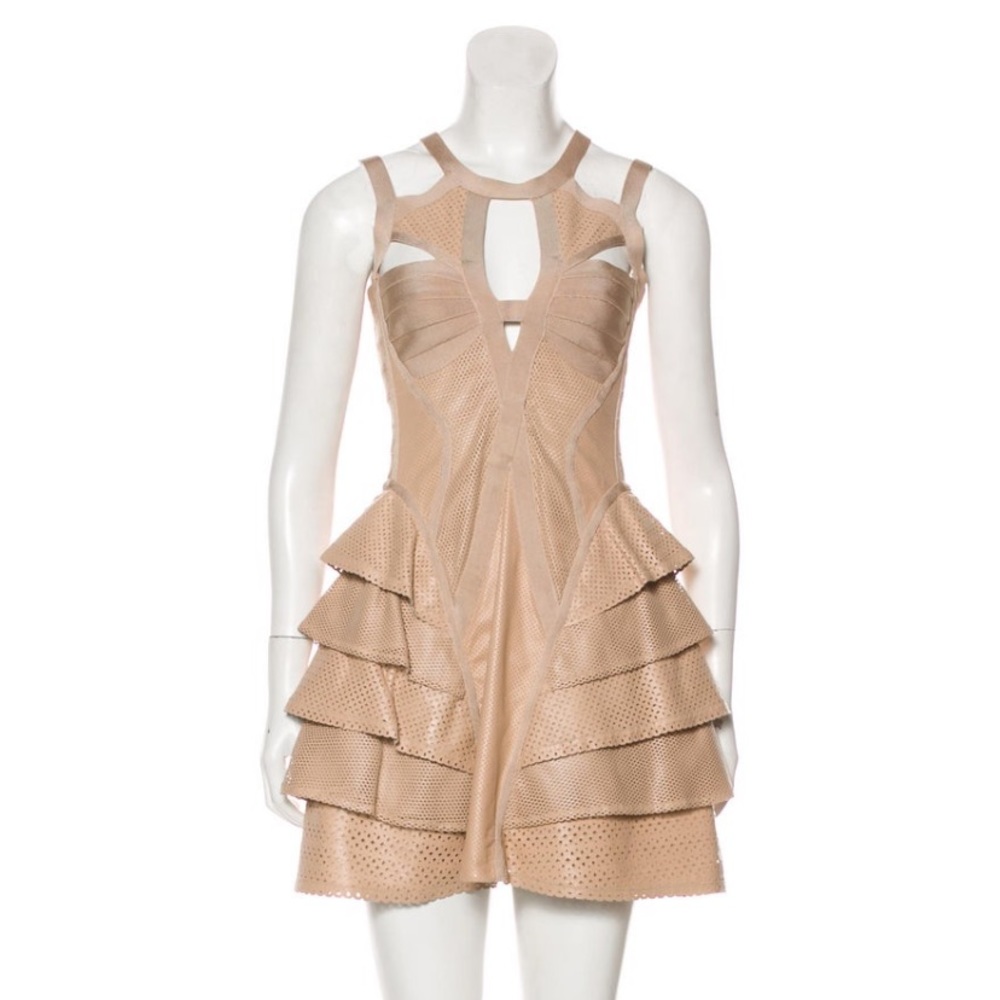 Herve Leger - M - Adobe Tan Dress - leather